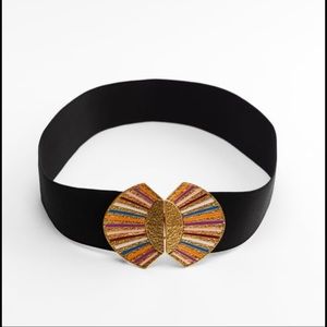 Multicolor gold buckle stretch belt